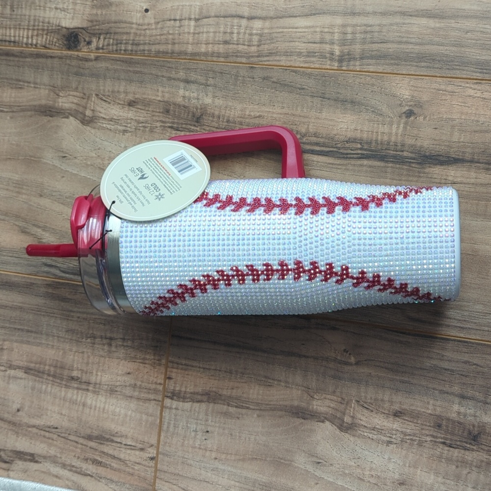 NWT. Bedazzled baseball Theme Stainless Steel 40oz Tumbler. BPA Free Double Wall
